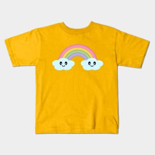 Kawaii Cute Happy Rainbow and Clouds in Yellow Kids T-Shirt